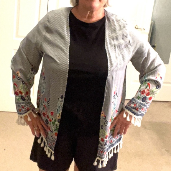 Emery Rose Floral Kimono Open Cardigan Boho Beach Tassels, size 2XL (runs small) - Picture 14 of 14
